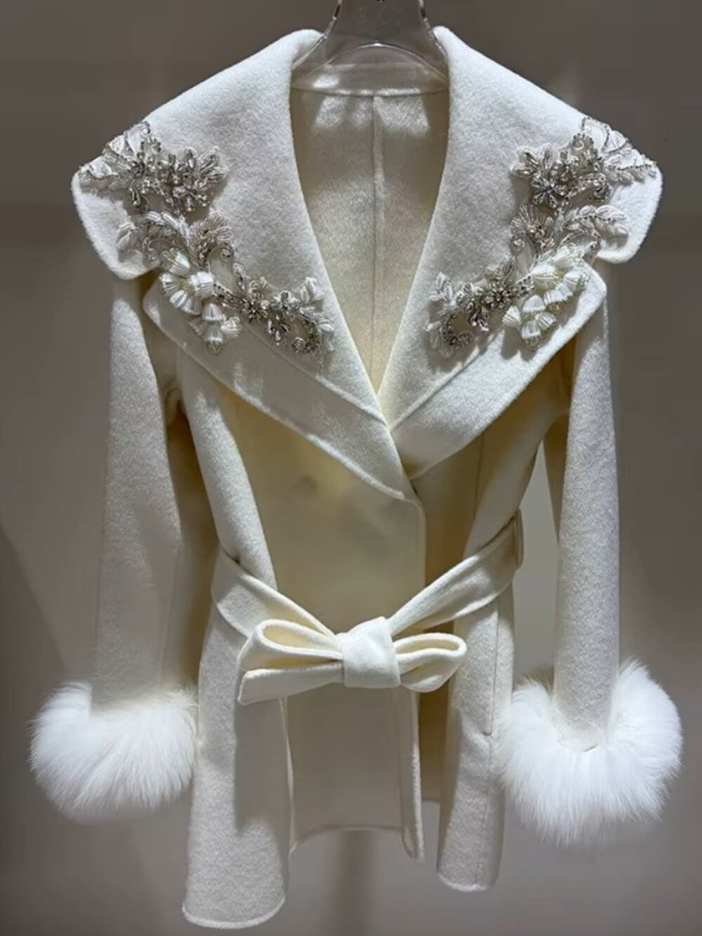 💎Luxury Designer Stylish Genuine Real Fox Fur Glamorous Wool Jacket Coat Trench